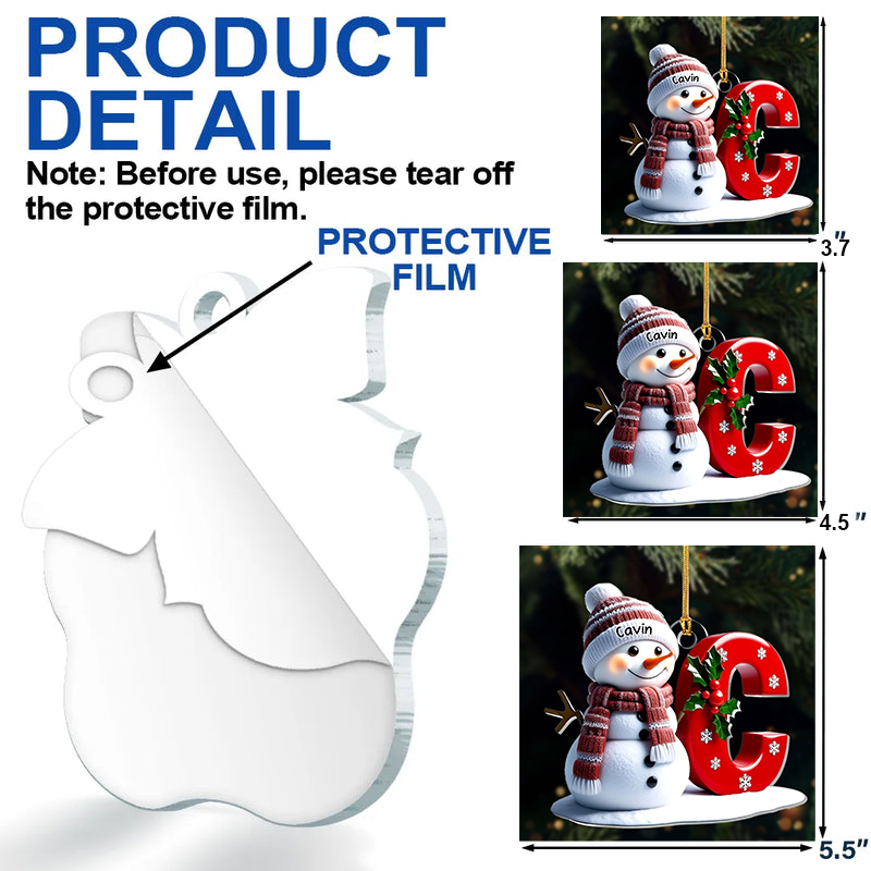 Snowman Initial Personalized Acrylic Ornament – Custom Letter Christmas Decoration & Gift for Family and Friends Ornament