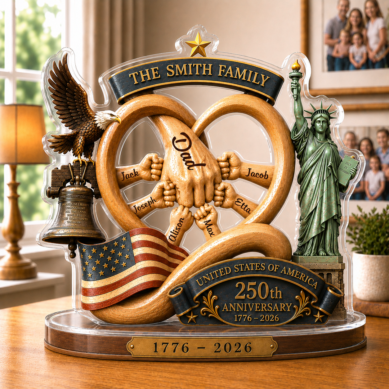 Personalized Family Fist Bump 250th USA Anniversary Decor - Custom Shaped Acrylic Plaque