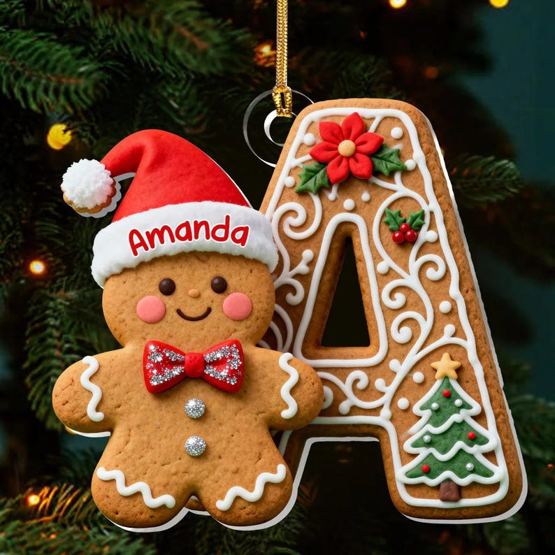 Custom Gingerbread Alphabet Ornament – Personalized Letter Cookie Design, Family Name Christmas Ornament 2025 & Festive Tree Decor