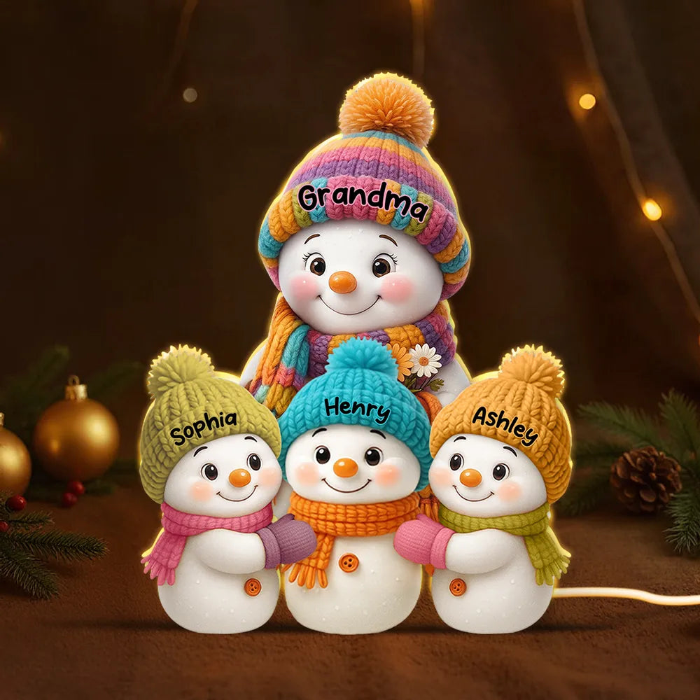 Personalized Snowman Family Acrylic Light Box - A Cozy Holiday Gift for Loved Ones Light Box