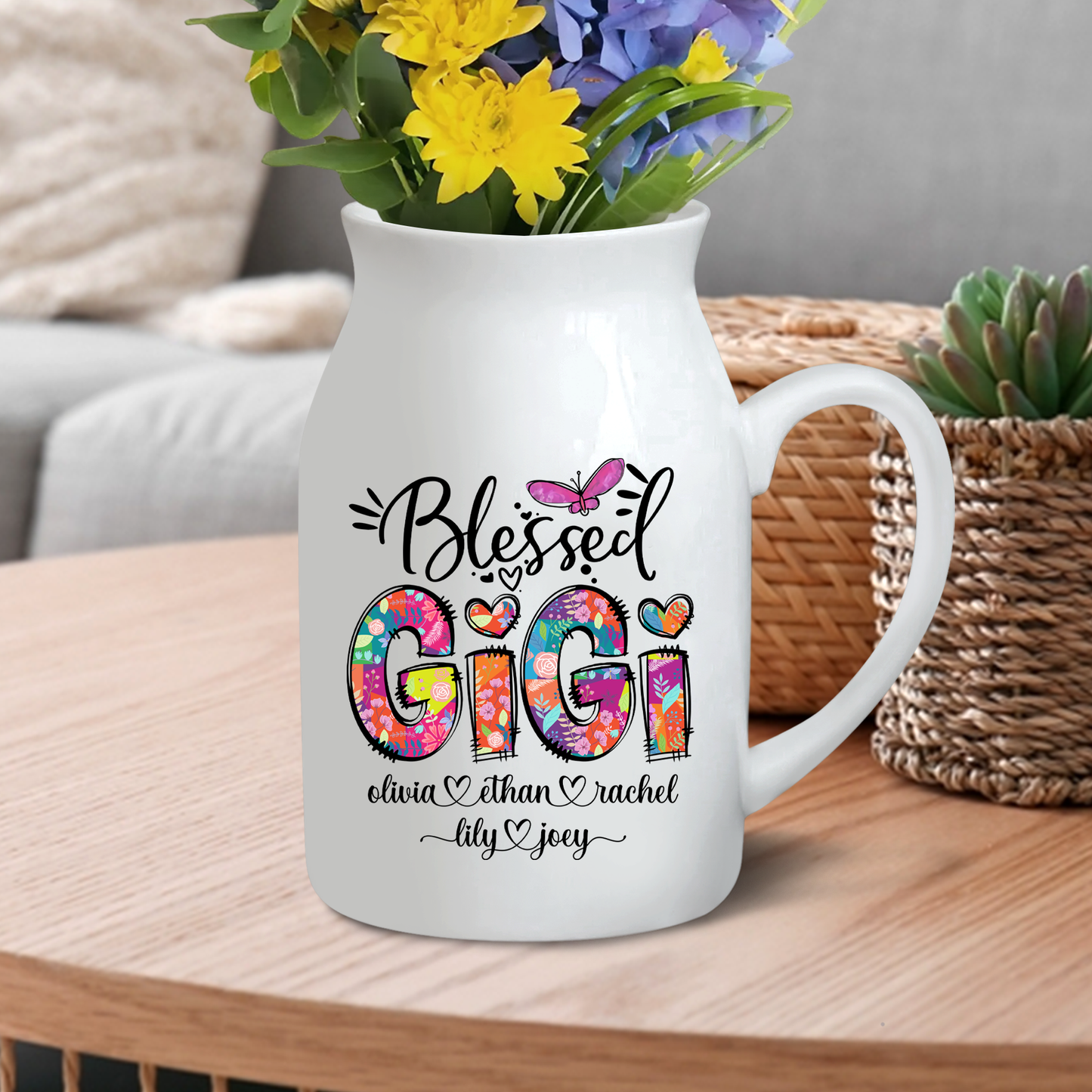 Blessed Nana Grandklids Est Colorful CG658 Ceramic Flower Vase, Mother's Day Gifts