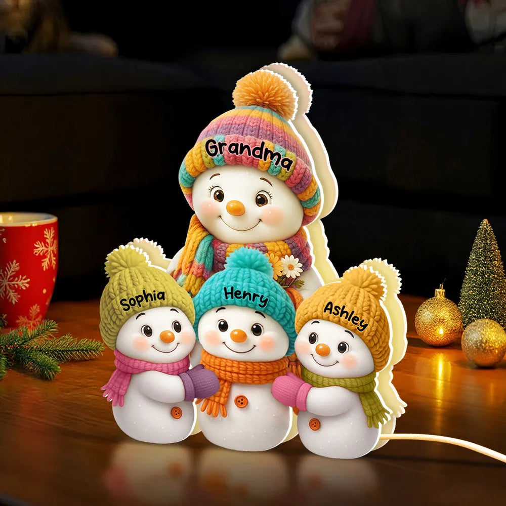 Personalized Snowman Family Acrylic Light Box - A Cozy Holiday Gift for Loved Ones Light Box