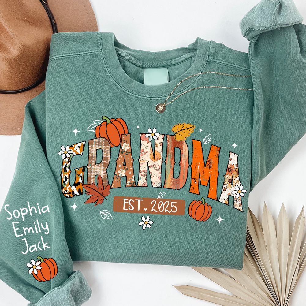 Custom Grandma Pumkin Sweatshirt, Personalized For Grandma And Kids