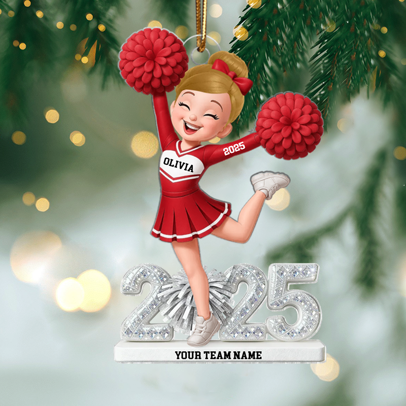 Personalized Cheerleader Girl Christmas Ornament 2025, Custom Acrylic Pom Pom Decoration, Unique Holiday Gift For Daughter, Granddaughter & Cheer Team Members Ornament