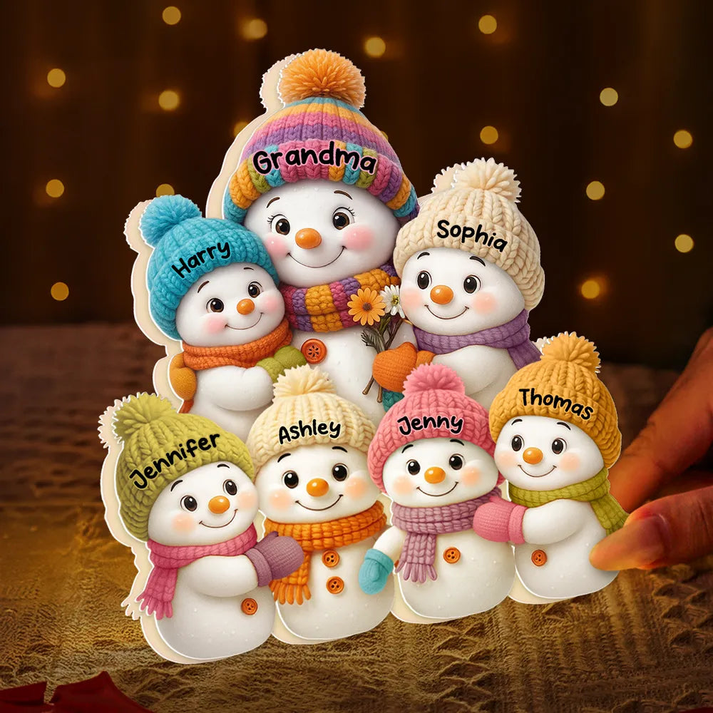 Personalized Snowman Family Acrylic Light Box - A Cozy Holiday Gift for Loved Ones Light Box