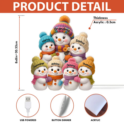 Personalized Snowman Family Acrylic Light Box - A Cozy Holiday Gift for Loved Ones Light Box