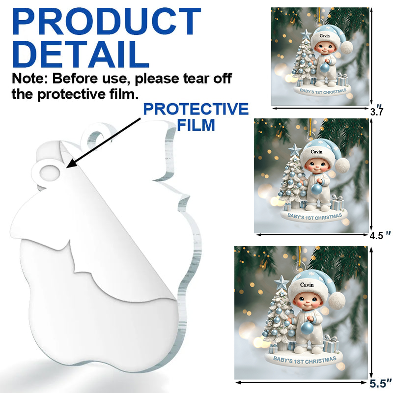 Baby’s First Christmas Personalized Ornament – Cute 3D Effect Baby Beside Tree Design, Custom Keepsake for New Parents Ornament