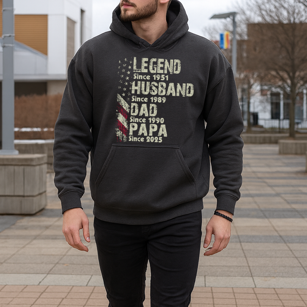 Legend Husband Dad Papa Hoodie – Custom “Since Year” Family Timeline Hoodie, Personalized Gift for Dad Grandpa Papa, Father’s Day Gift for Him 2025