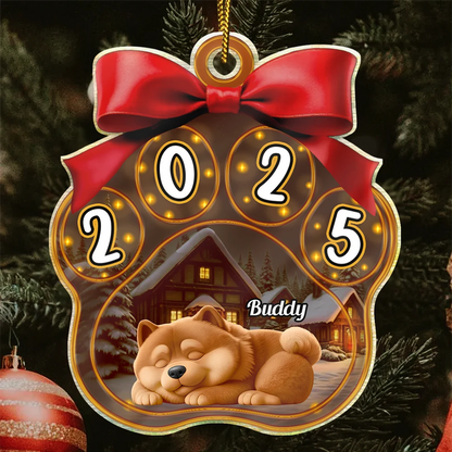 Custom Acrylic Dog Ornament – Sleeping Dogs on Pawprint Shape, Personalized Christmas Pet Gift Ornament