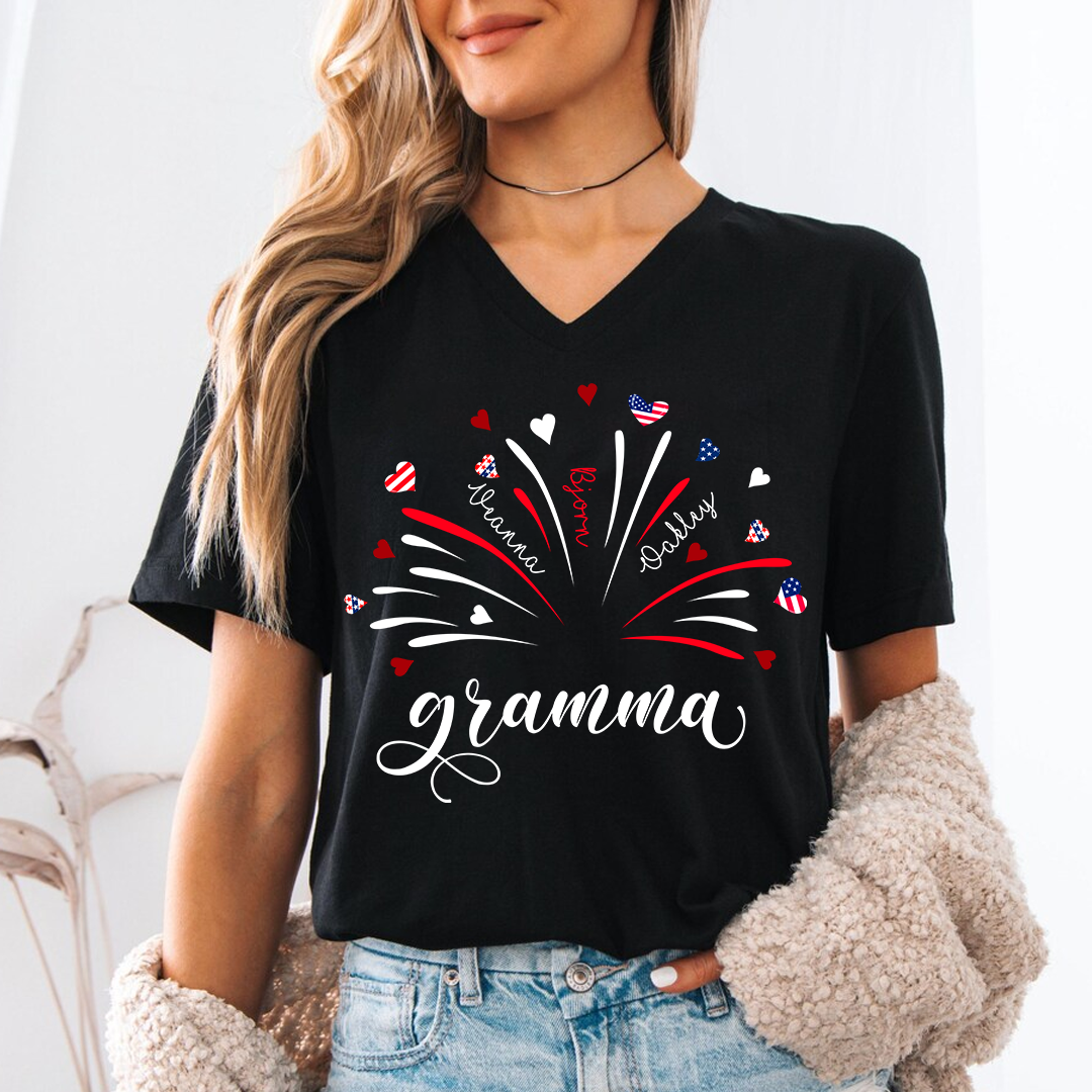 Firework America Flag Grandma And Kids
