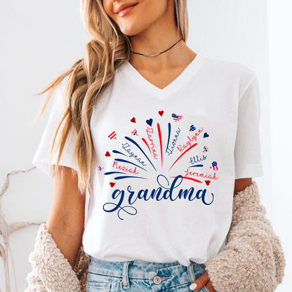 Firework America Flag Grandma And Kids Vneck