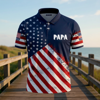 My Favorite People Call me Papa Custom Name American Flag 1776–2026 Patriotic USA 250th Anniversary Polo