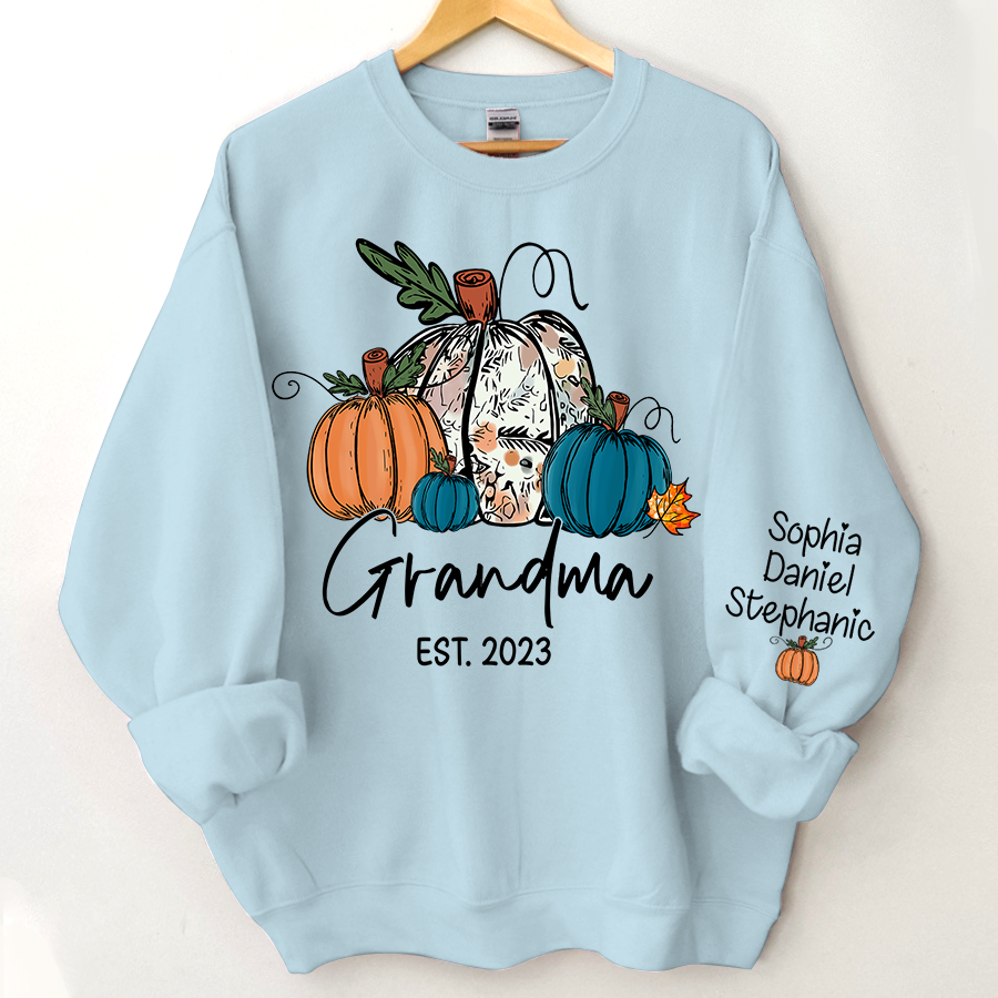 Fall Pumpkin Grandma Est Year And Kids CTH01 Sweatshirt