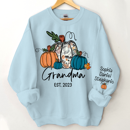 Fall Pumpkin Grandma Est Year And Kids CTH01 Sweatshirt