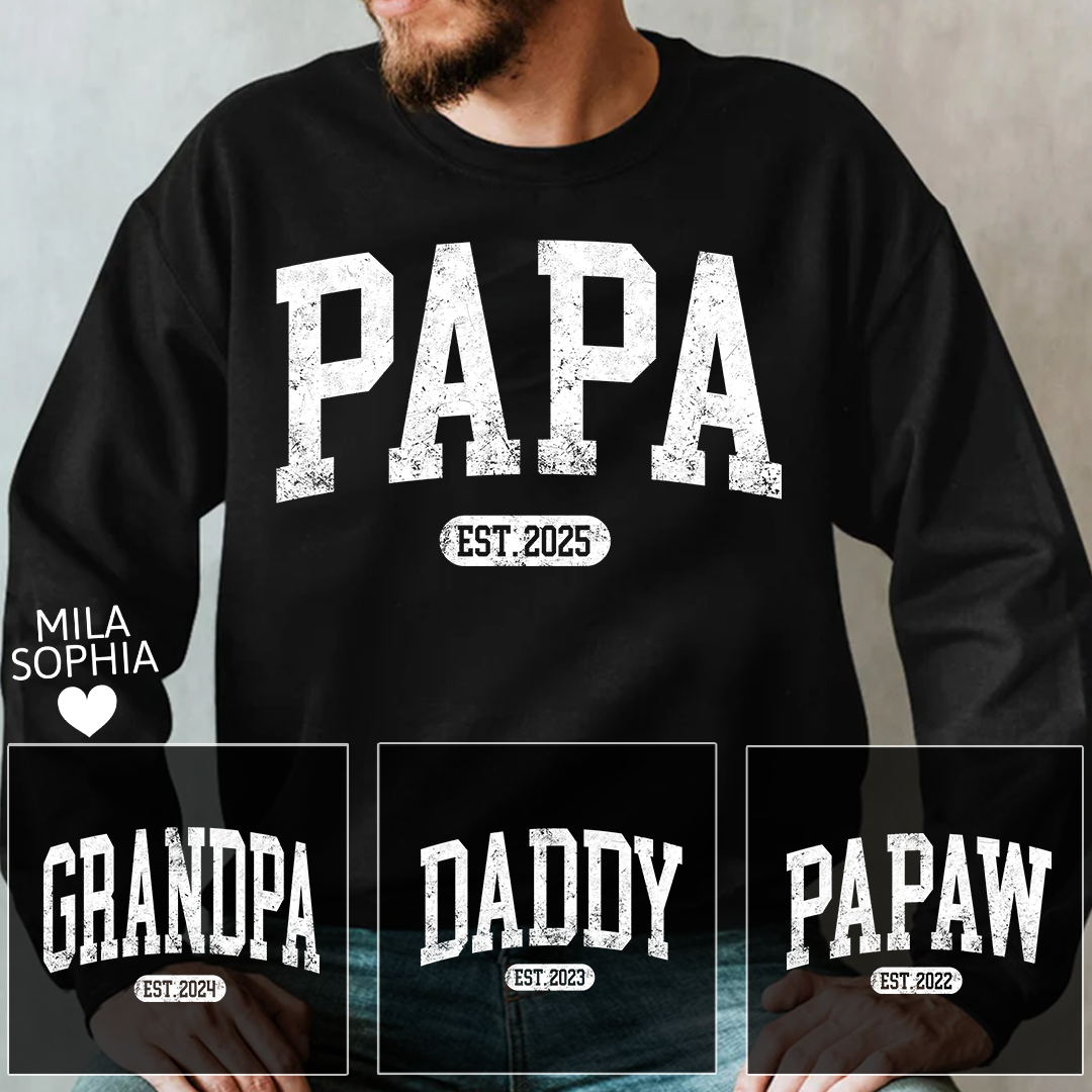Personalized Papa Grandpa Daddy Papaw Hoodie for Men, Custom Name & Year EST. Sweatshirt, New Grandpa Gift 2026, Father’s Day Gift for Dad or Papa, Unisex Heavy Blend Pullover Hoodie