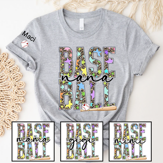 Baseball Leopard Nana Game Day Nana Gigi Grandma and Grandkids Personalized T-shirt