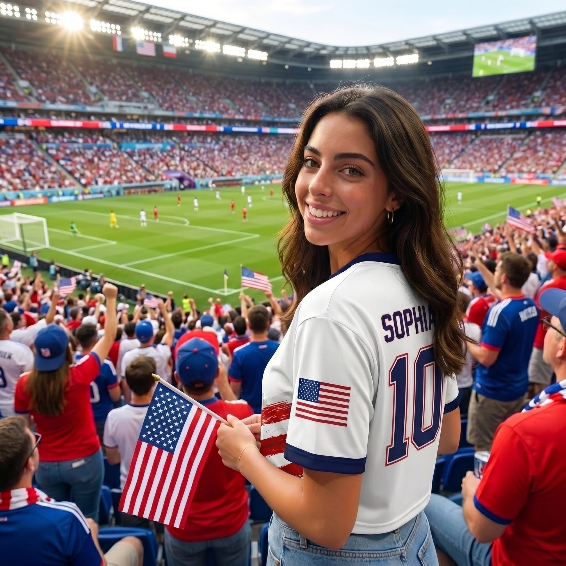 Custom Women's USA 2026 Jersey Crop Tee - Personalized Name And Number Soccer Shirt, Birthday Gifts For Sports Fans - Stars And Stripes Forever