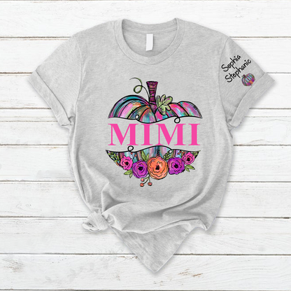 Personalized Mimi Painted Pumpkin And Grandkids Autumn T-Shirt