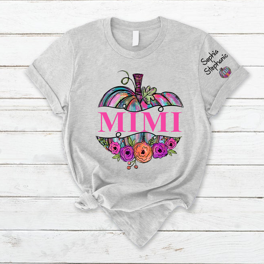 Personalized Mimi Painted Pumpkin And Grandkids Autumn T-Shirt