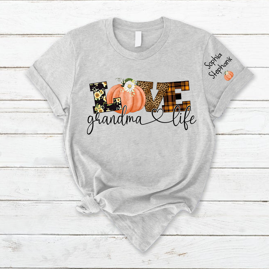 Personalized Love Grandma Life Fall Season Pumpkin T-Shirt