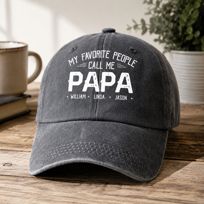 Personalized My Favorite People Call Me Papa Hat – Custom with Kids' Names, Perfect Father’s Day Gift