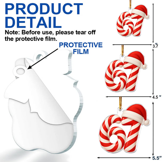 Personalized Six Seven Candy Cane Ornament 2025, Custom Acrylic Decoration, Funny Gen Z Gen Alpha Slang Christmas Gift For Kids And Teens Ornament