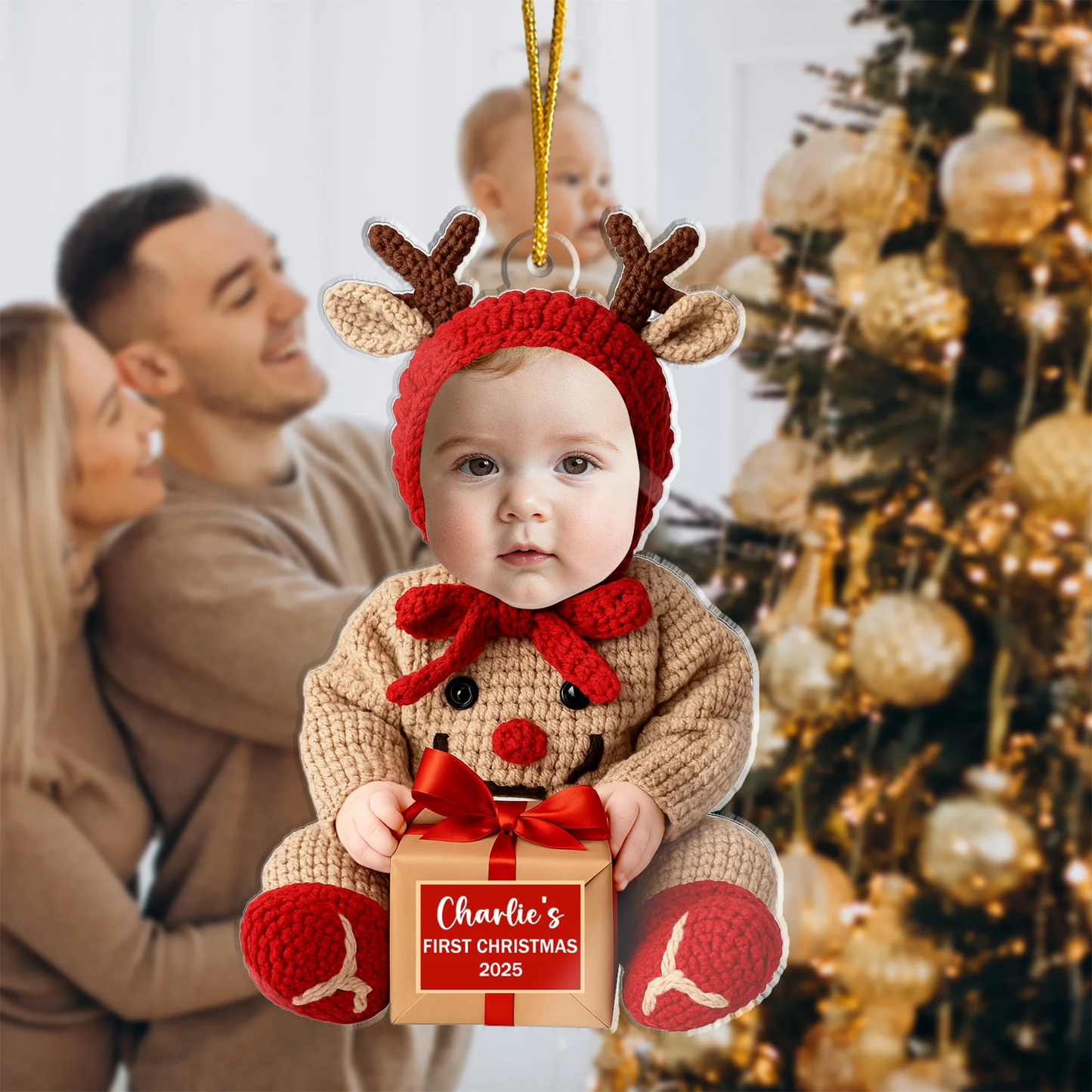 Personalized Baby Reindeer Ornament 2025 – Custom Face First Christmas Ornament, Adorable Holiday Keepsake for Newborns