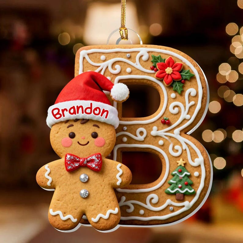 Custom Gingerbread Alphabet Ornament – Personalized Letter Cookie Design, Family Name Christmas Ornament 2025 & Festive Tree Decor