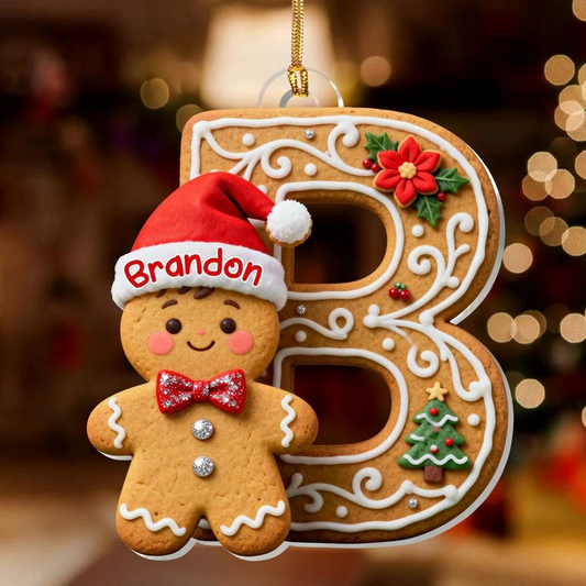 Custom Gingerbread Alphabet Ornament – Personalized Letter Cookie Design, Family Name Christmas Ornament 2025 & Festive Tree Decor