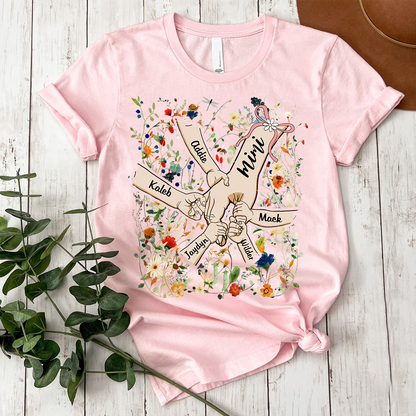 Custom Mimi Hand Flower Full Shirt, Personalized Nickname And Grandkids, Gift For Mother's Day