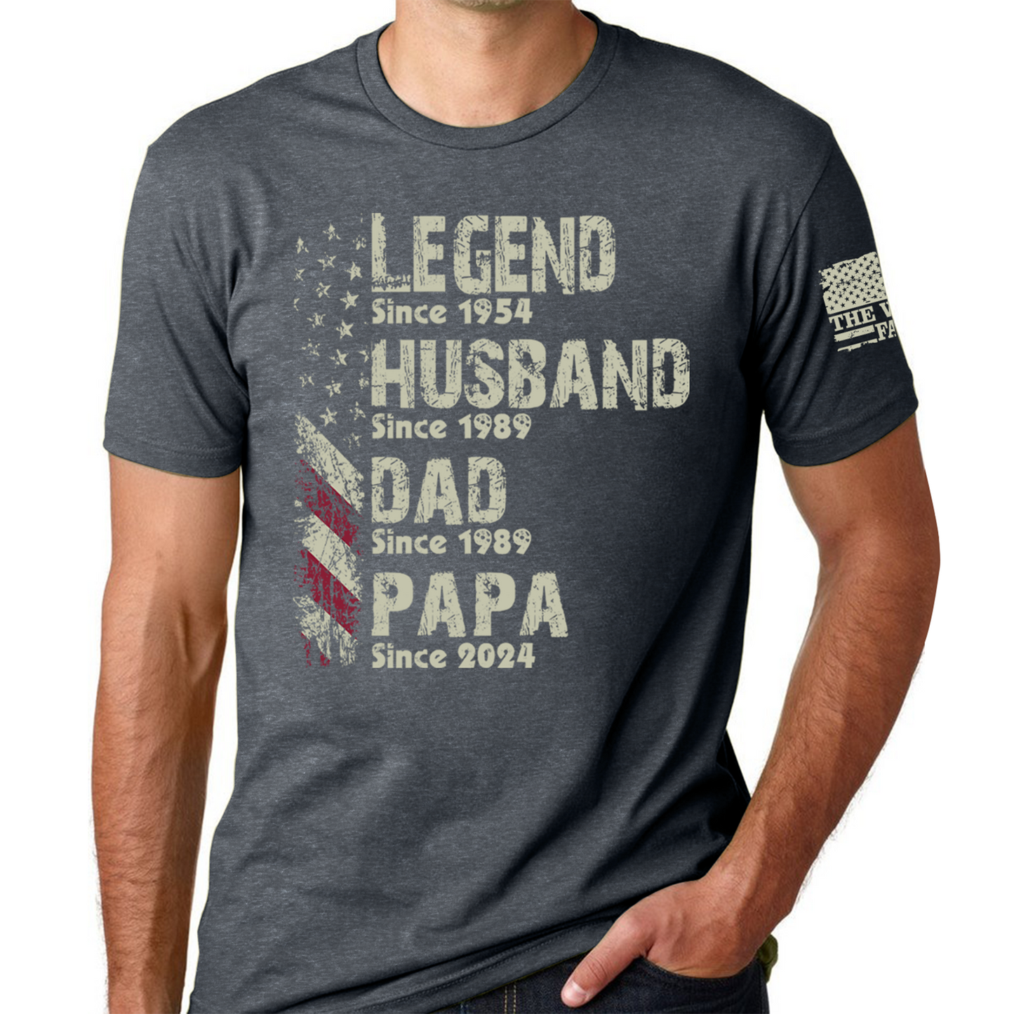 Legend Husband Dad Grandpa Shirt, Personalized Christmas Gift for Grandpa 2025, Custom Family Year Shirt for Dad Husband, Vintage American Flag Tee for Men