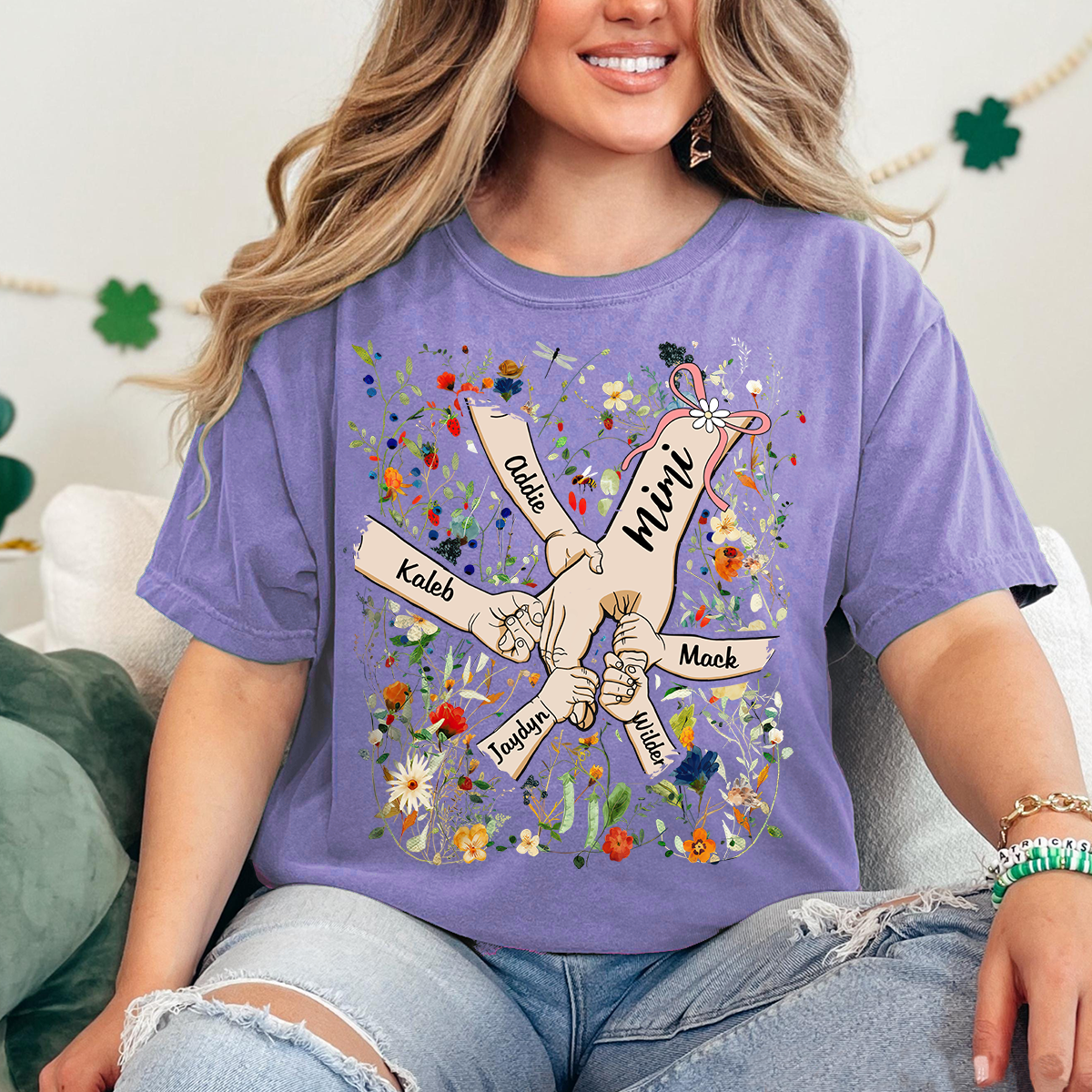 Comfort Colors® Mimi Hand Flower 2025 T-Shirt, Custom Grandma With Grandkids Shirt