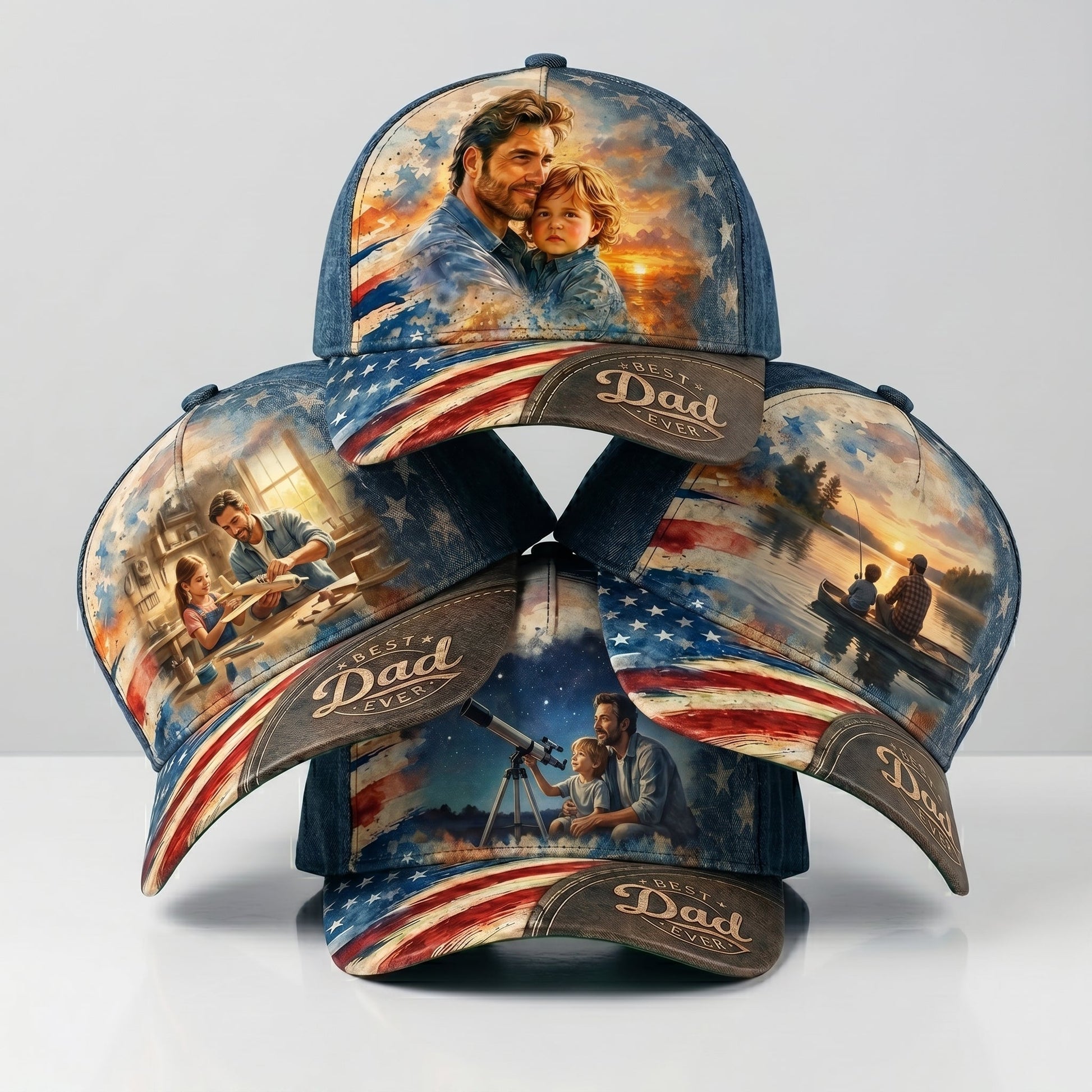 The Patriotic "Best Dad Ever" Custom Photo Watercolor Cap