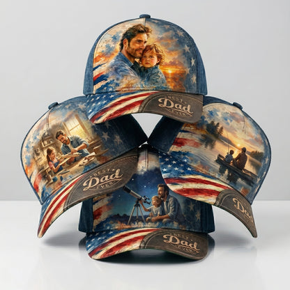 The Patriotic "Best Dad Ever" Custom Photo Watercolor Cap