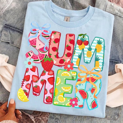 Cute Summer Fruit Graphic Shirt, Retro Coquette Bow Summer T-Shirt
