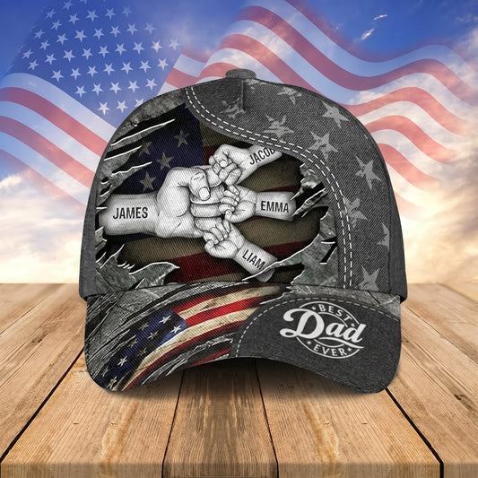 The Patriotic "Best Dad Ever" Custom Fist Bump Leather-Stitch Cap