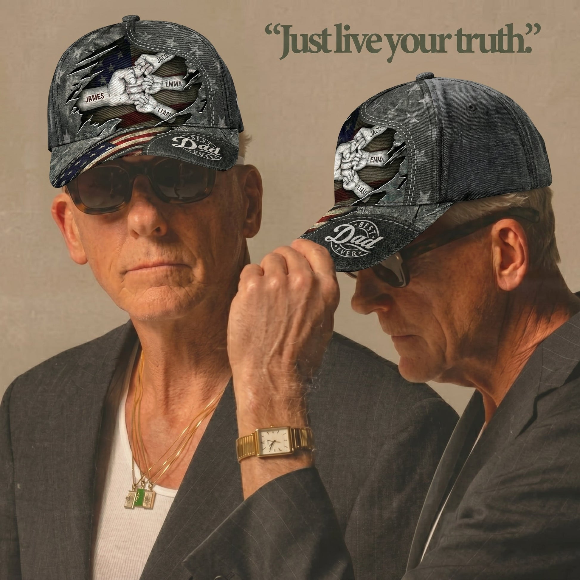 The Patriotic "Best Dad Ever" Custom Fist Bump Leather-Stitch Cap