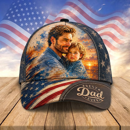 The Patriotic "Best Dad Ever" Custom Photo Watercolor Cap