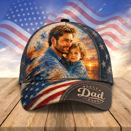The Patriotic "Best Dad Ever" Custom Photo Watercolor Cap