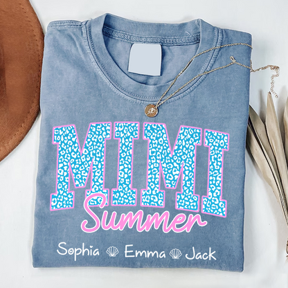 Comfort Colors® Personalized Mimi Summer Shirt, Custom Grandkids Names Shirt, Leopard Heart Grandma Shirt, Summer Gift for Mimi Nana Gigi, Birthday Mothers Day Shirt