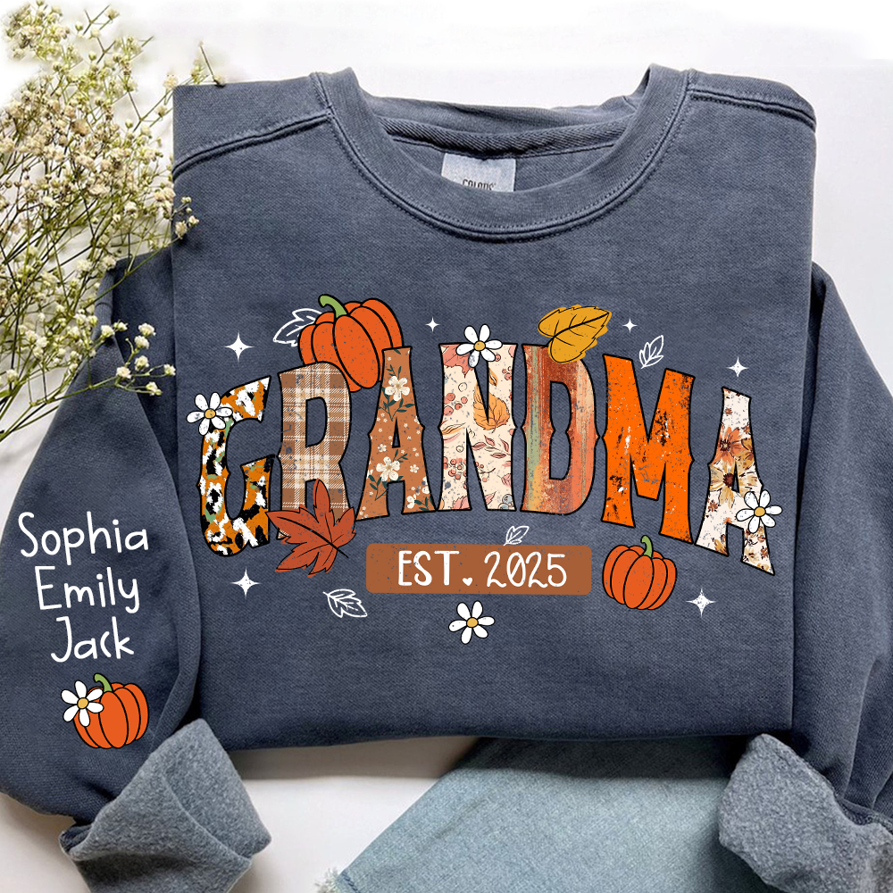 Custom Grandma Pumkin Sweatshirt, Personalized For Grandma And Kids