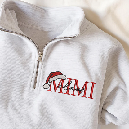 Mimi Claus Sweatshirt, Grandma And Grandkids Embroidered Quarter Zip Sweater