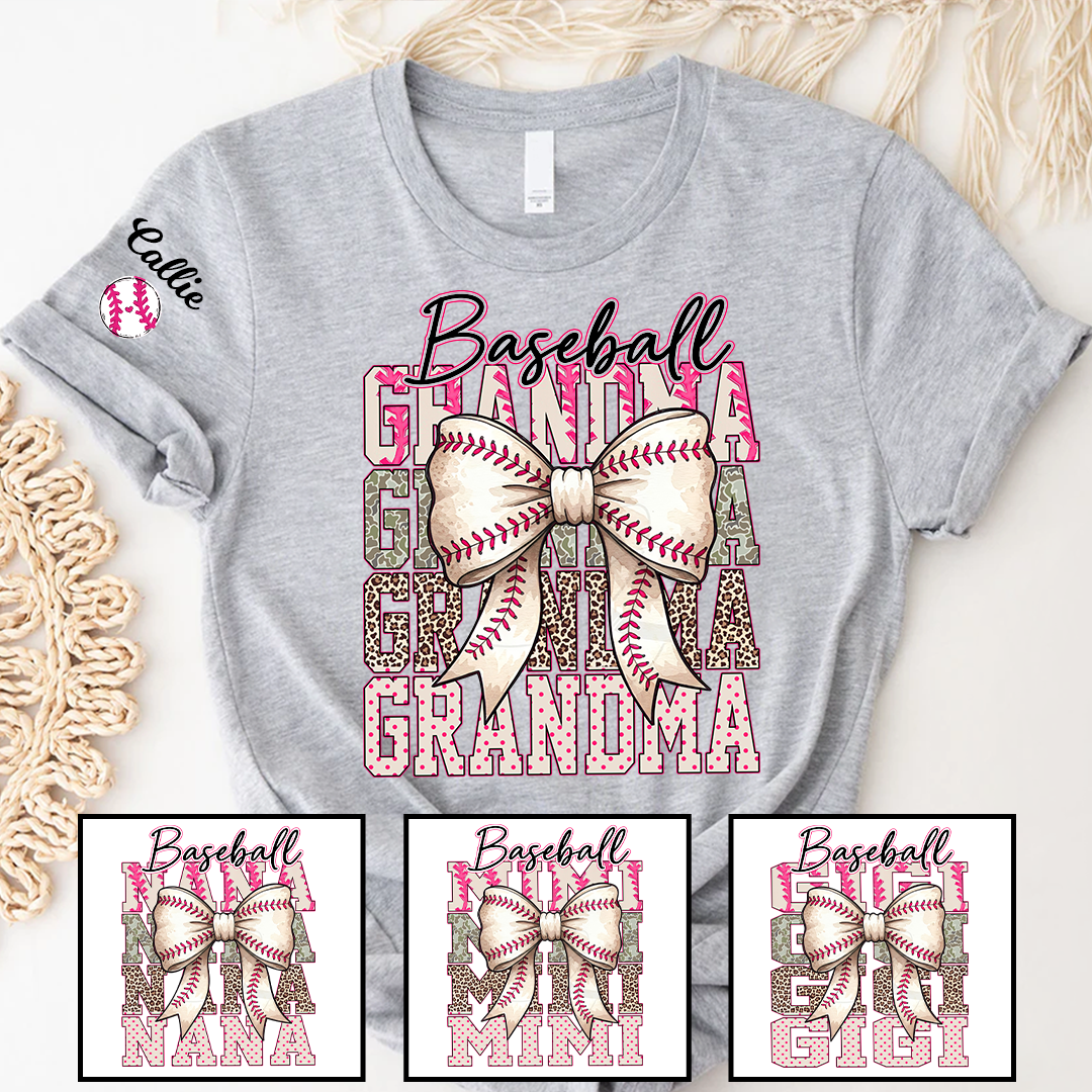 Baseball Grandma, Baseball Bow Grandma Mimi Nana and Grandkids Sports T-shirt