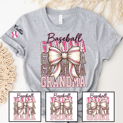 Baseball Grandma, Baseball Bow Grandma Mimi Nana and Grandkids Sports T-shirt