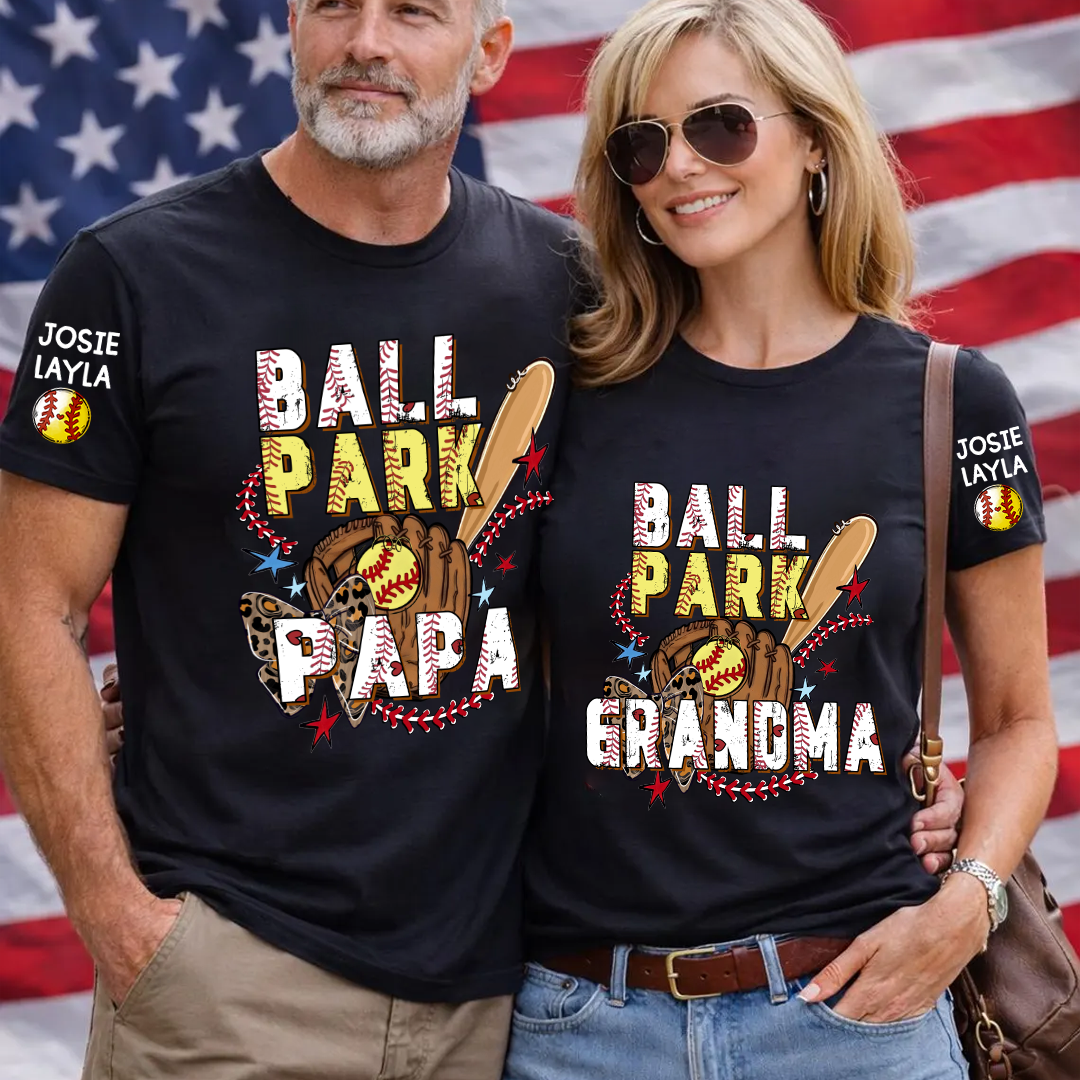 Ballpark Baseball Softball Mimi Game Day, Personalized Grandma and Grandkids T-shirt