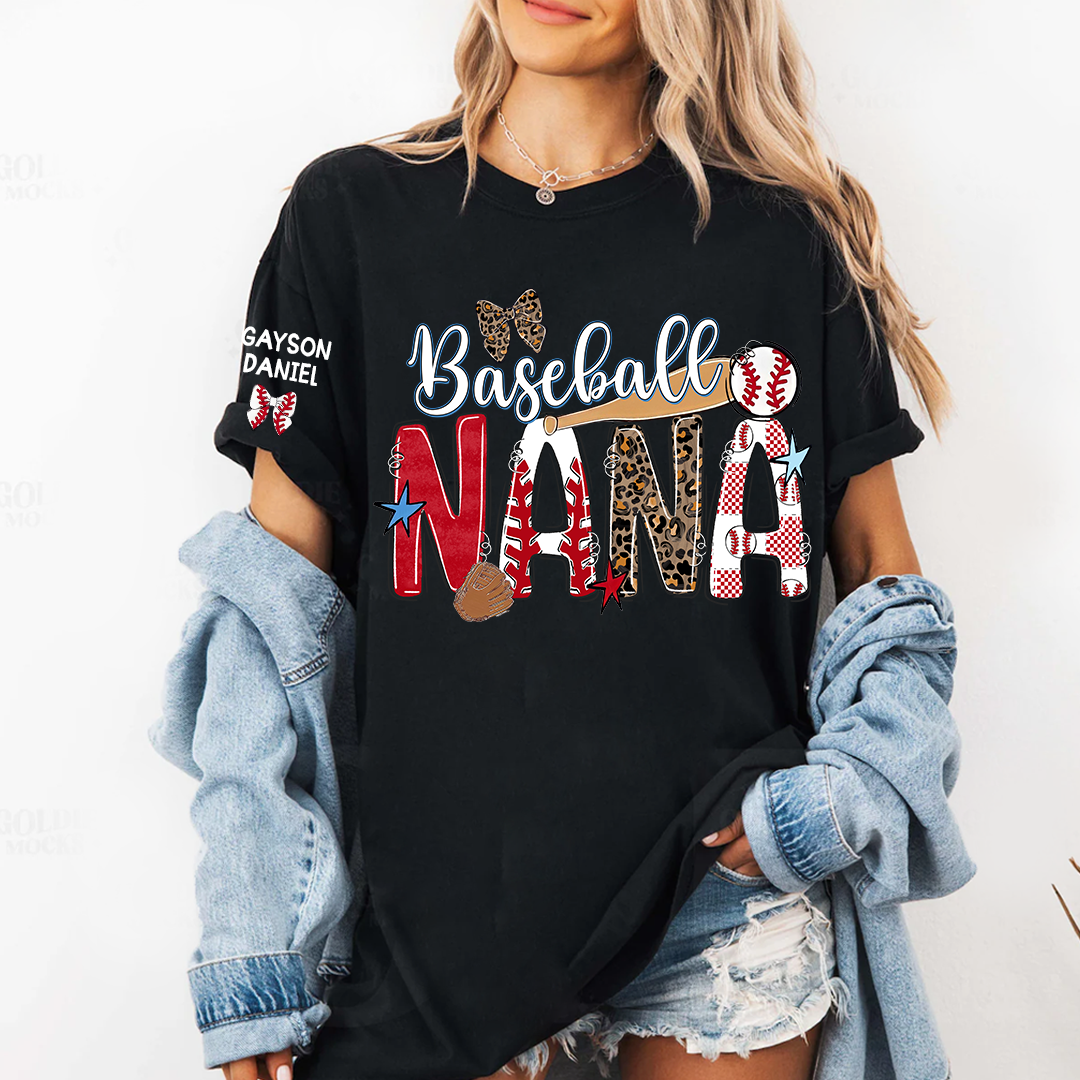 Baseball Game Day Nana Gigi Mimi Grandma and Grandkids Personalized T-shirt