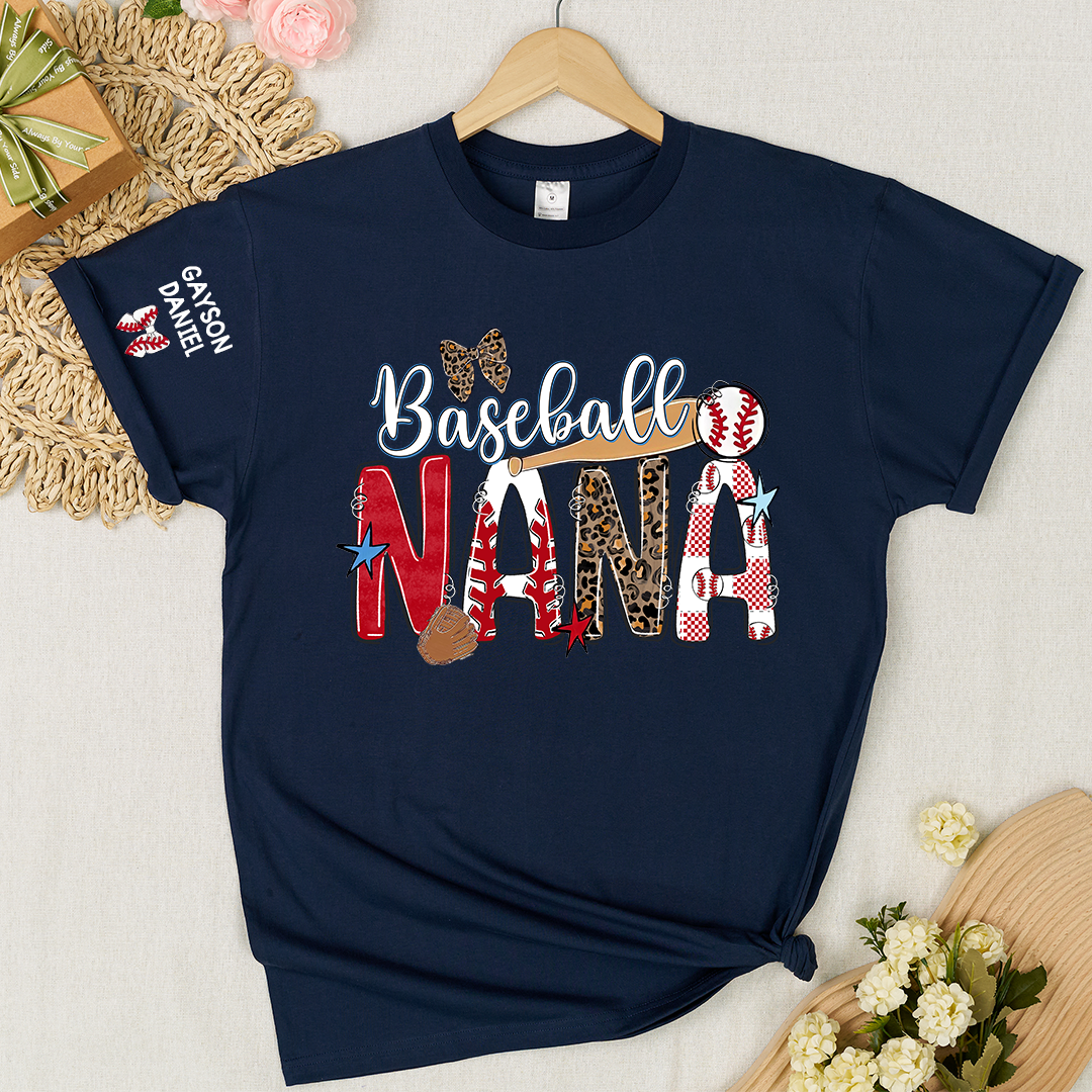 Baseball Game Day Nana Gigi Mimi Grandma and Grandkids Personalized T-shirt