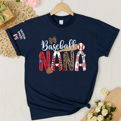Baseball Game Day Nana Gigi Mimi Grandma and Grandkids Personalized T-shirt