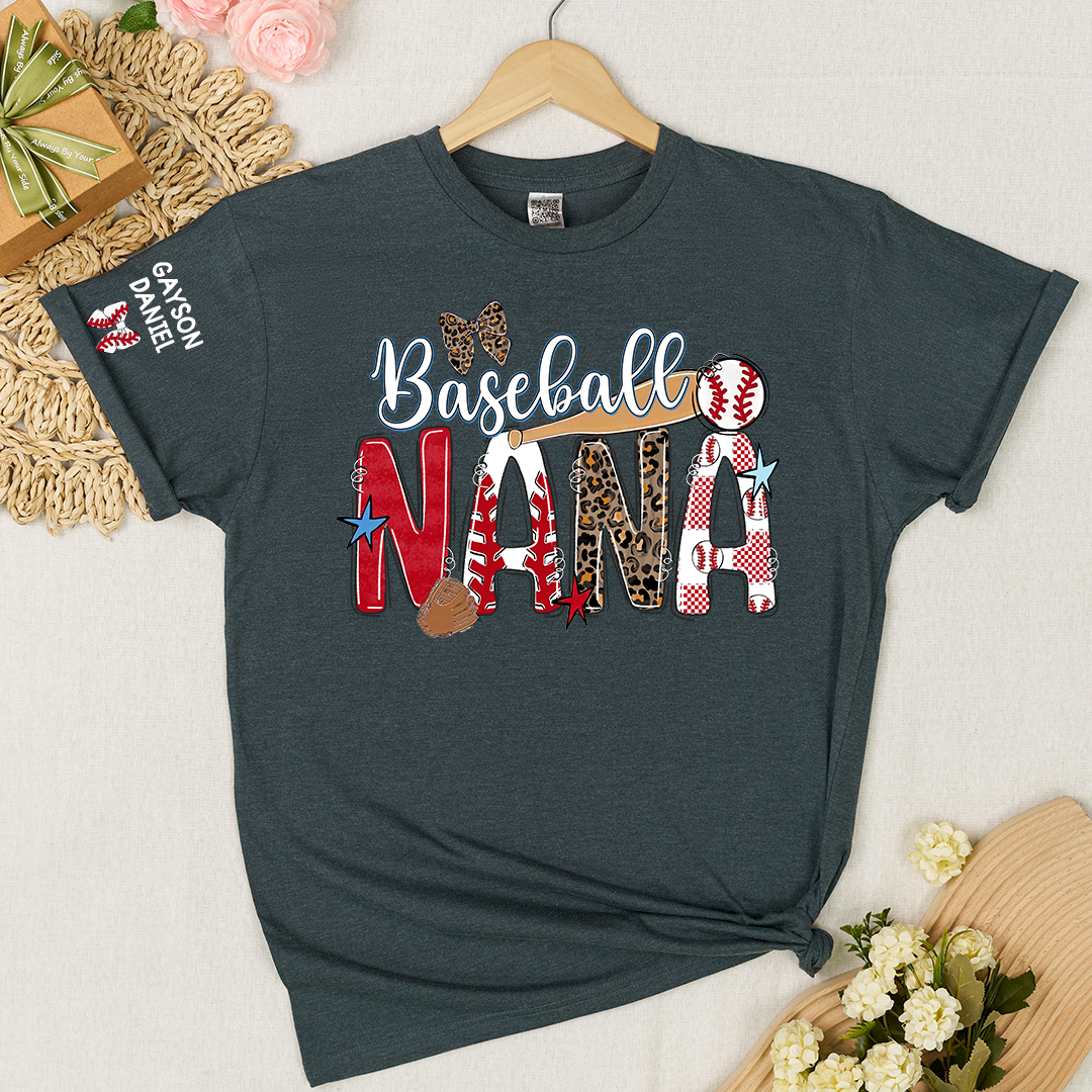 Baseball Game Day Nana Gigi Mimi Grandma and Grandkids Personalized T-shirt