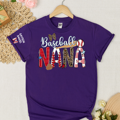Baseball Game Day Nana Gigi Mimi Grandma and Grandkids Personalized T-shirt